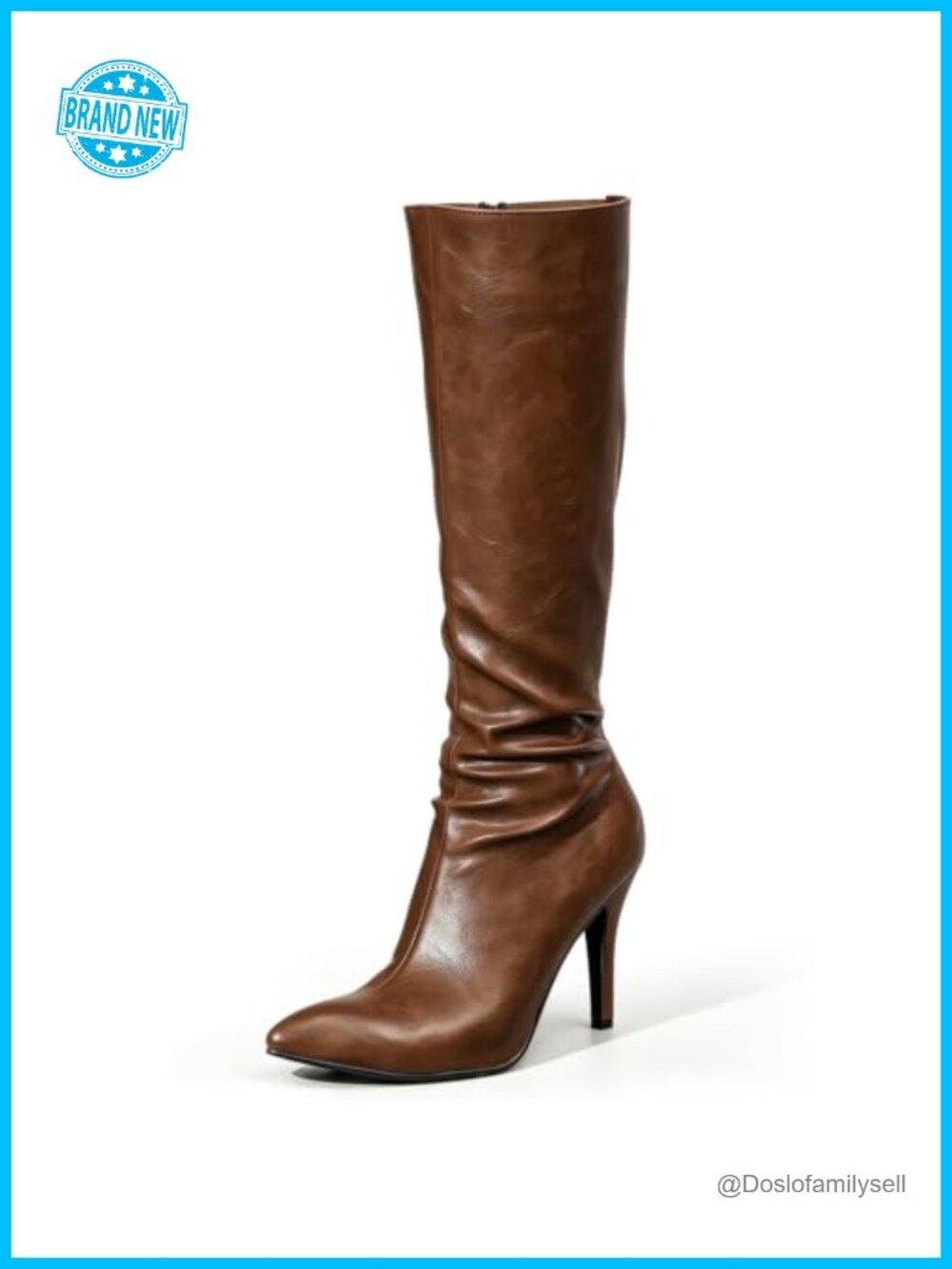 Women Knee High Boots Pointed Toe Stiletto Heel Slouch Tall Faux Leather